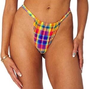 WeWoreWhat Yellow Multicolor Plaid Bikini Bottom
